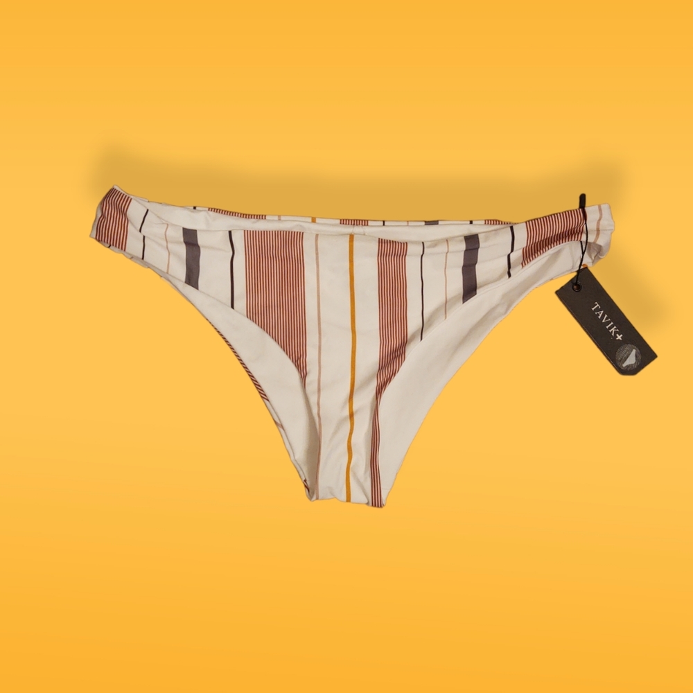 NWT Tavik Reversible White/Berry Stripe Women's Swim Bottoms Size L